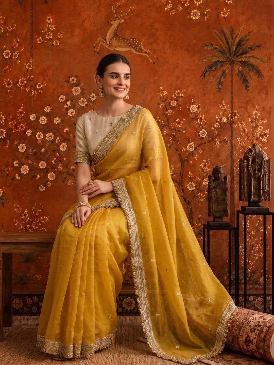 Sangria Embellished Embroidered Satin Saree thumbnail 3