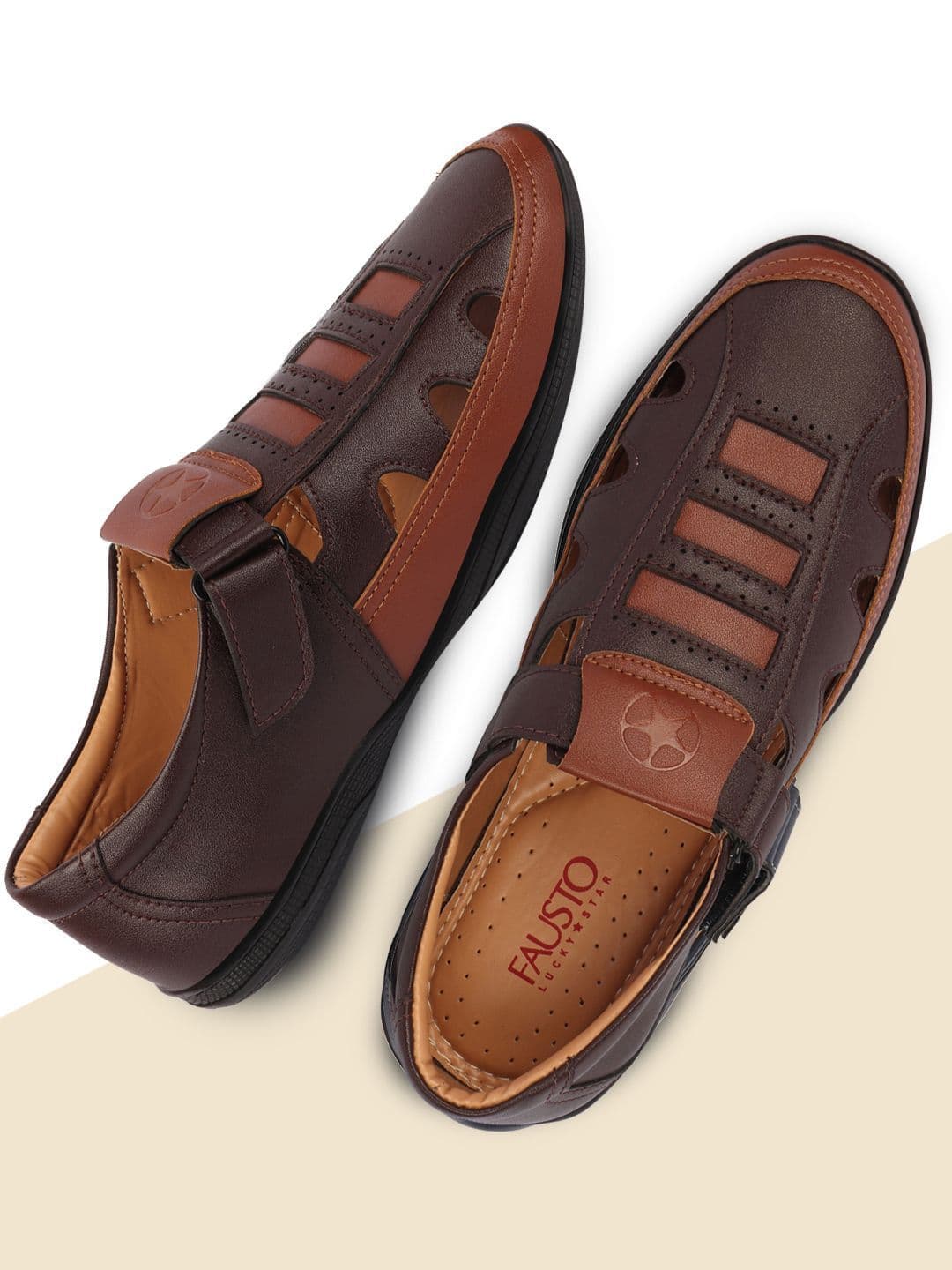 FAUSTO Men Brown PU Comfort Sandals thumbnail 4