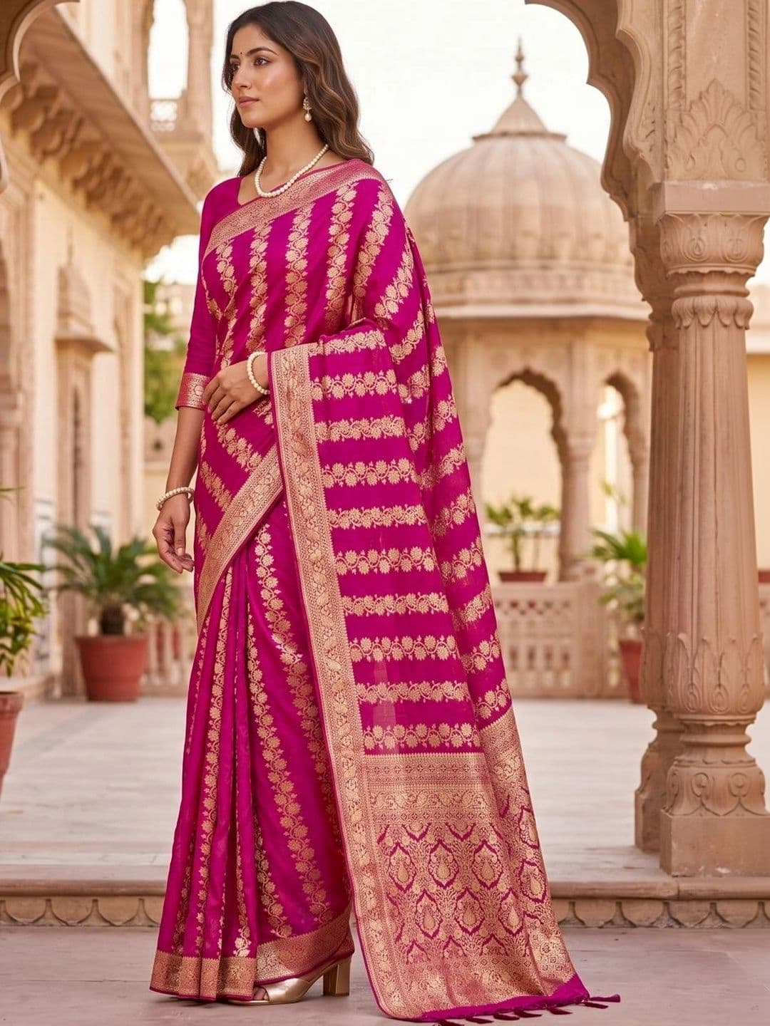 SOURAGYA Leheriya Zari Banarasi Saree thumbnail 4
