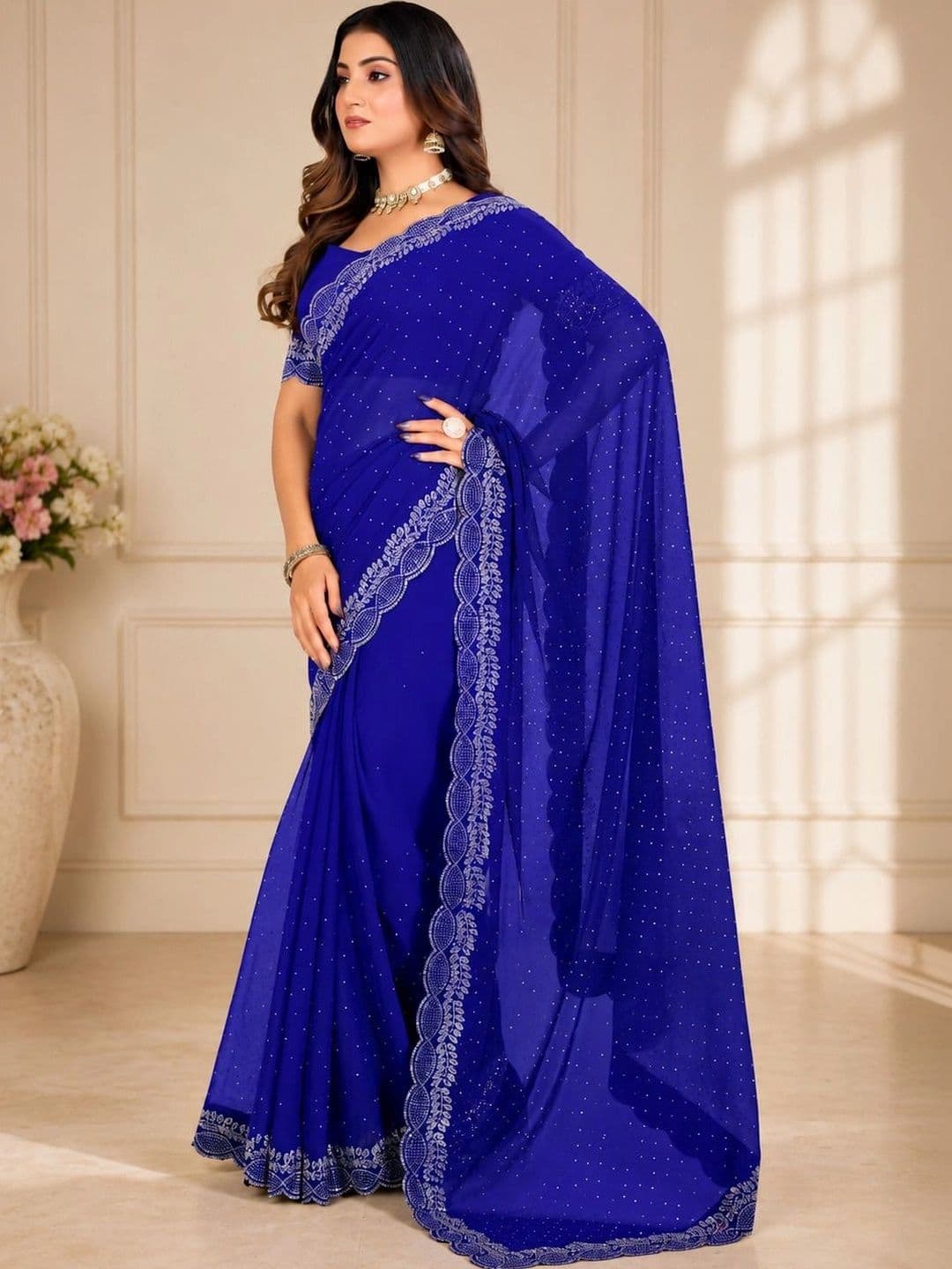 RENBRIZA Embroidered Poly Georgette Saree thumbnail 3