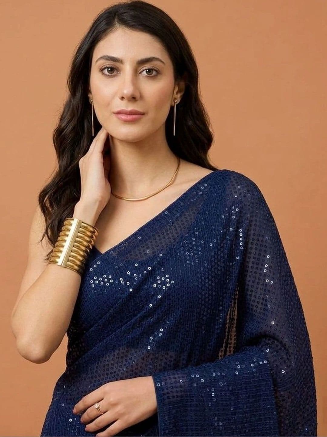 SZN Embellished Sequinned Poly Georgette Designer Saree thumbnail 2