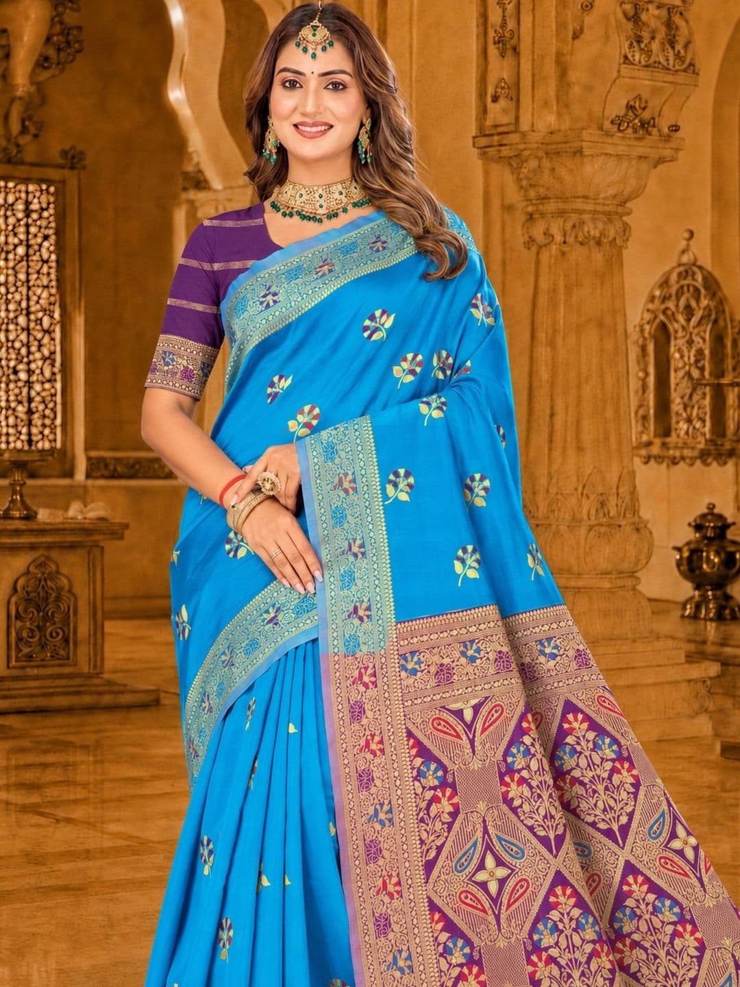 Dimaxi Vastra Floral Zari Silk Blend Kota Saree thumbnail 7