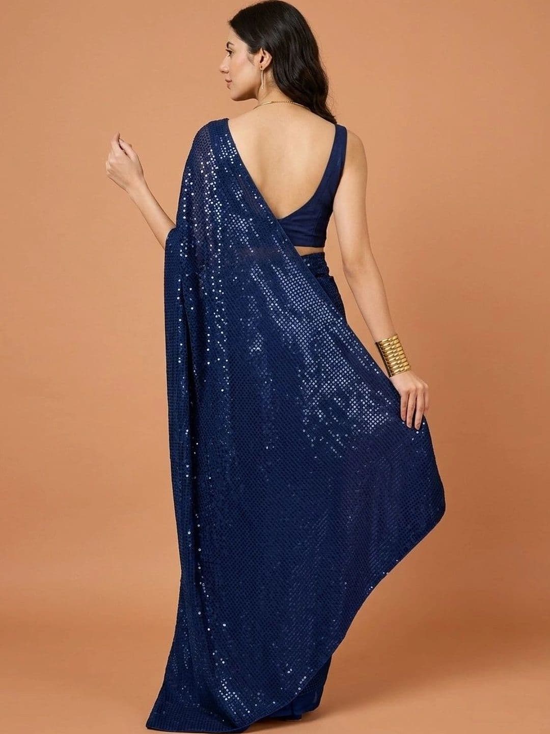 SZN Embellished Sequinned Poly Georgette Designer Saree thumbnail 3