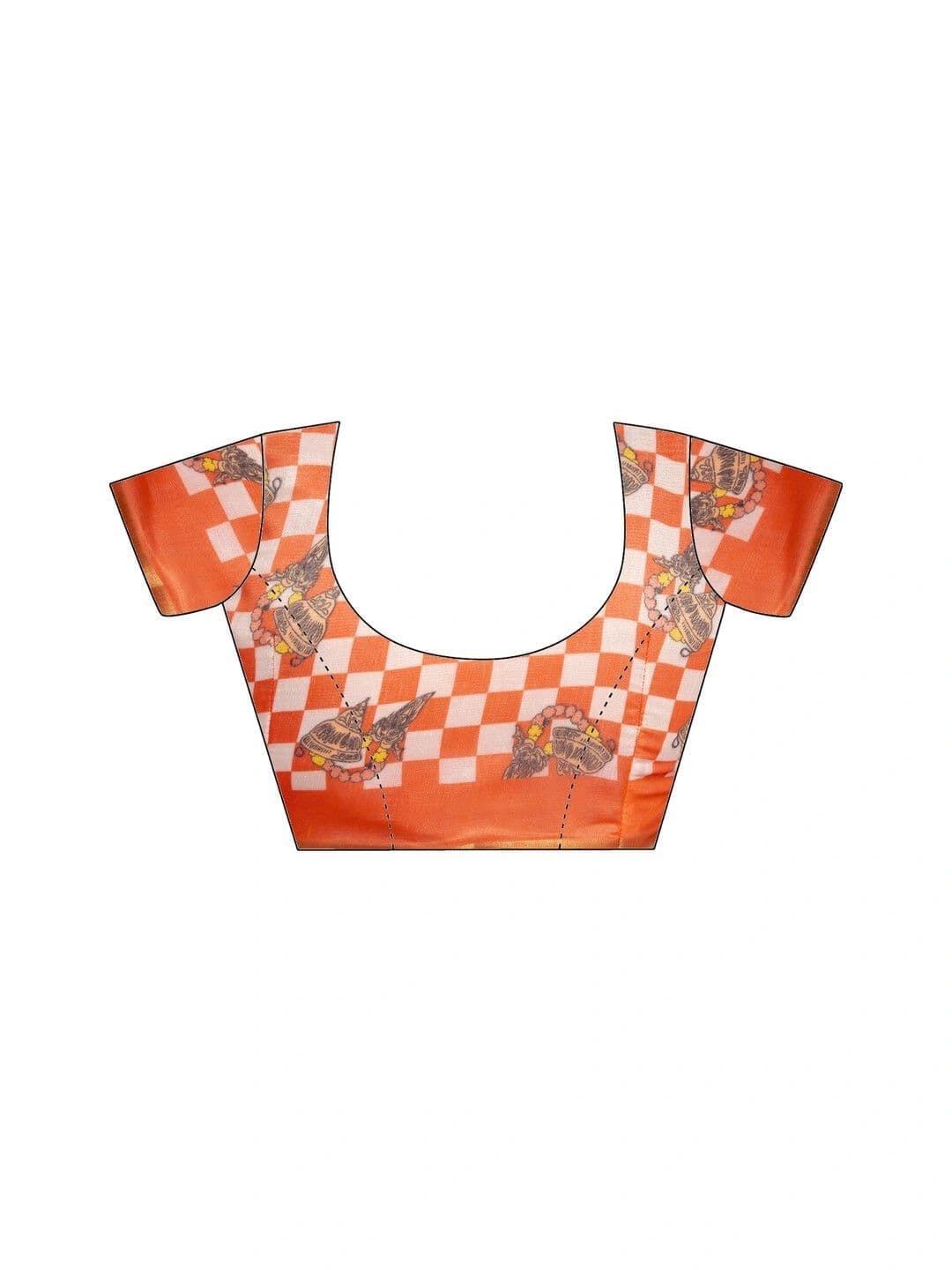 Satrani Checked Zari Silk Designer Saree with Blouse Piece thumbnail 7