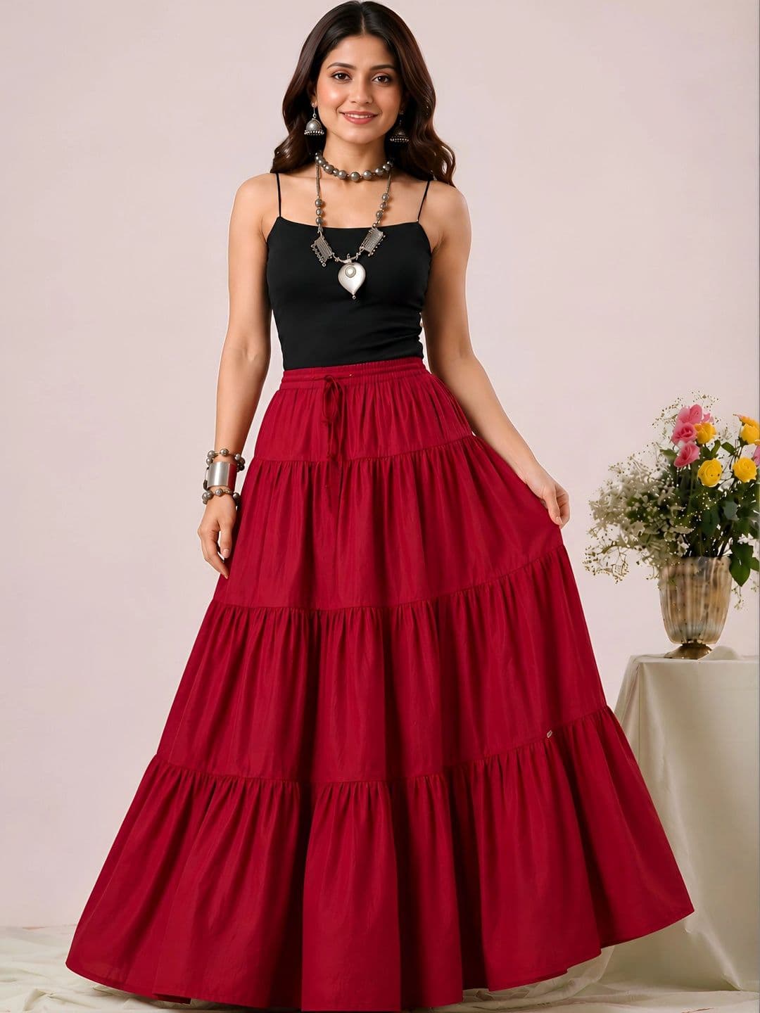 HARAYE Women Tiered Maxi Flared Skirt - view 1