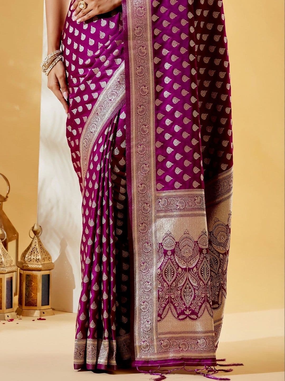 kasee Woven Design Zari Satin Designer Banarasi Saree thumbnail 6