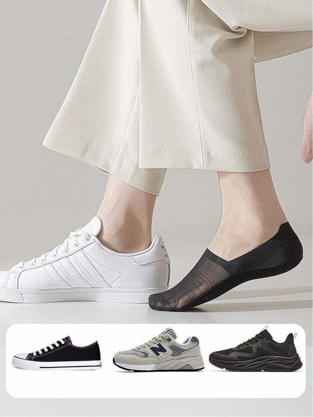 MERCEHIVE Men Pack of 5 Cotton Striped Shoe Liners Socks thumbnail 5