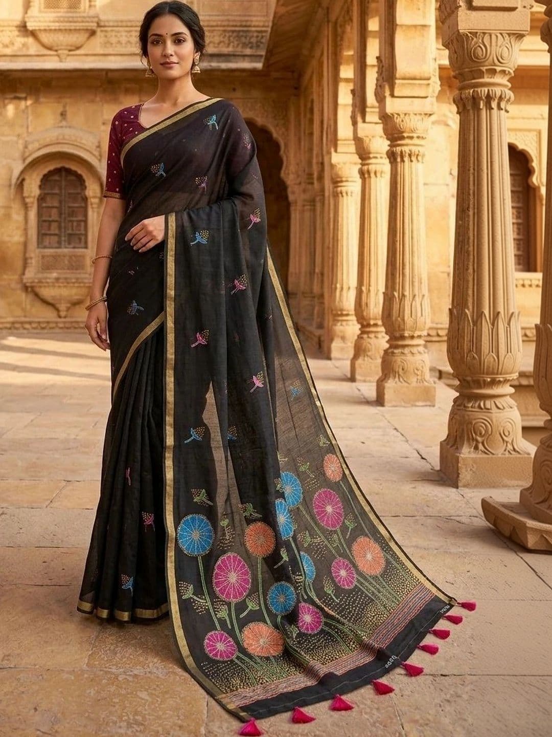 Textile Mantra Linen Blend Saree - view 1