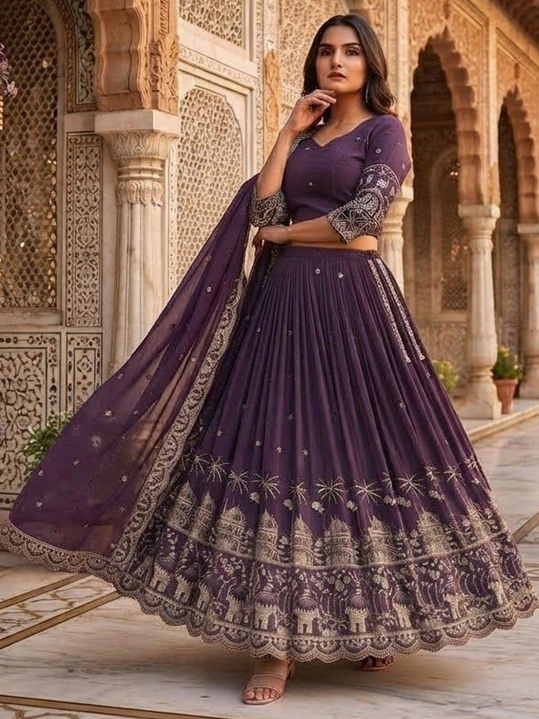 VASTRYN Embroidered Thread Work Ready to Wear Lehenga & Unstitched Blouse With Dupatta thumbnail 5