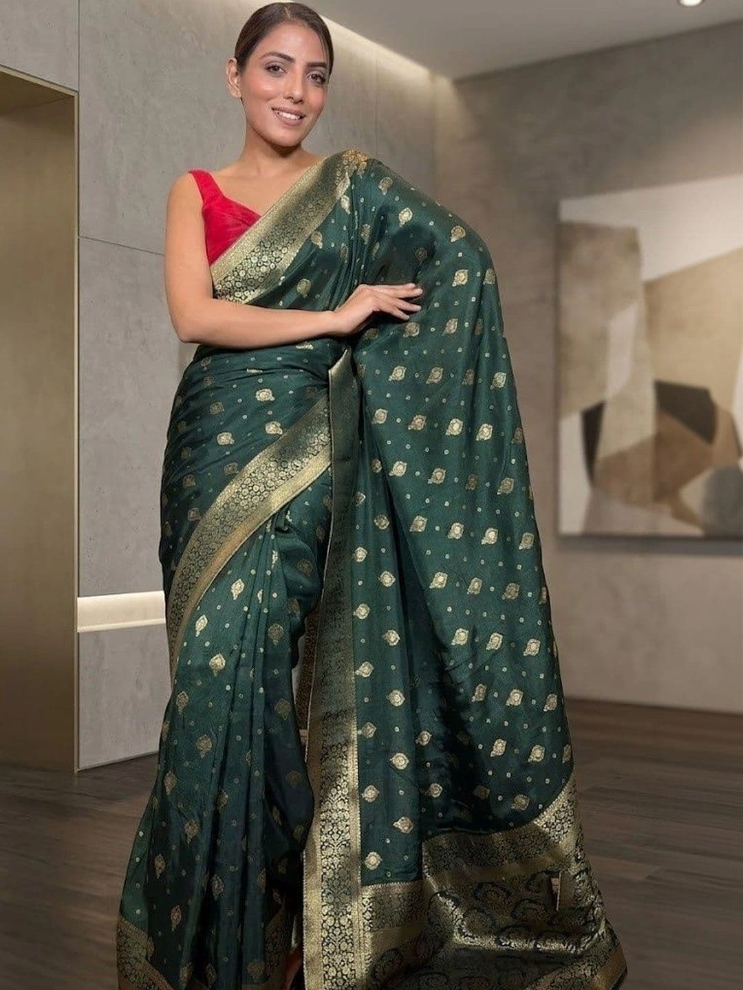 RUTVA FASHION Woven Design Zari Art Silk Banarasi Saree - view 1