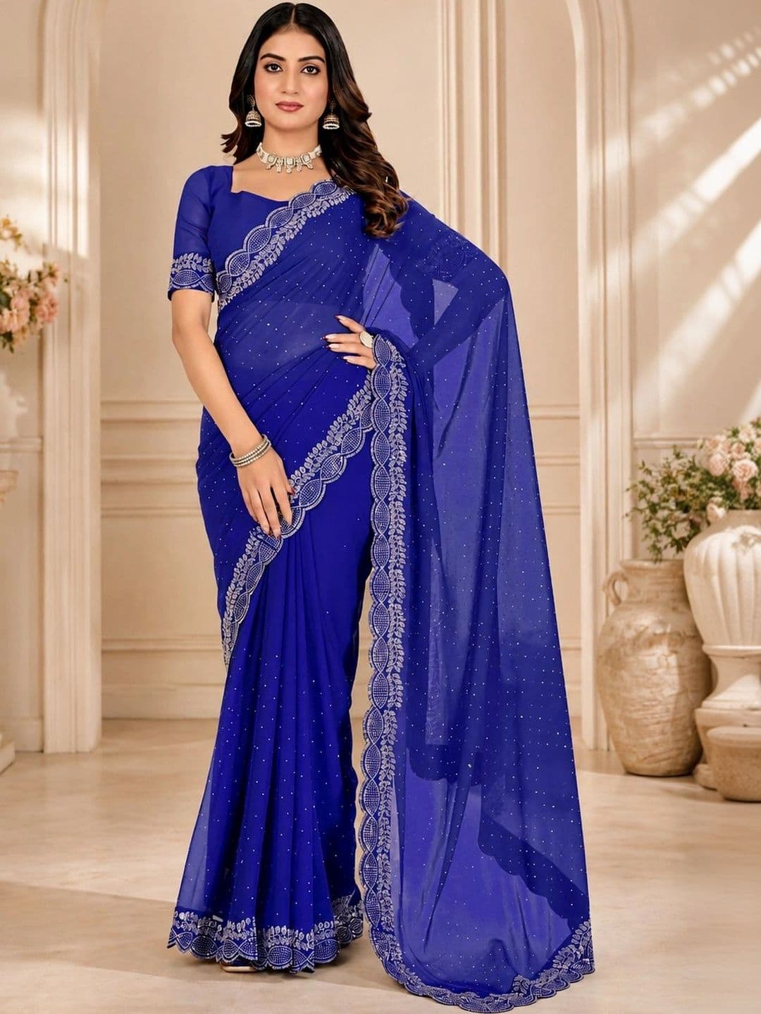 RENBRIZA Embroidered Poly Georgette Saree - view 1
