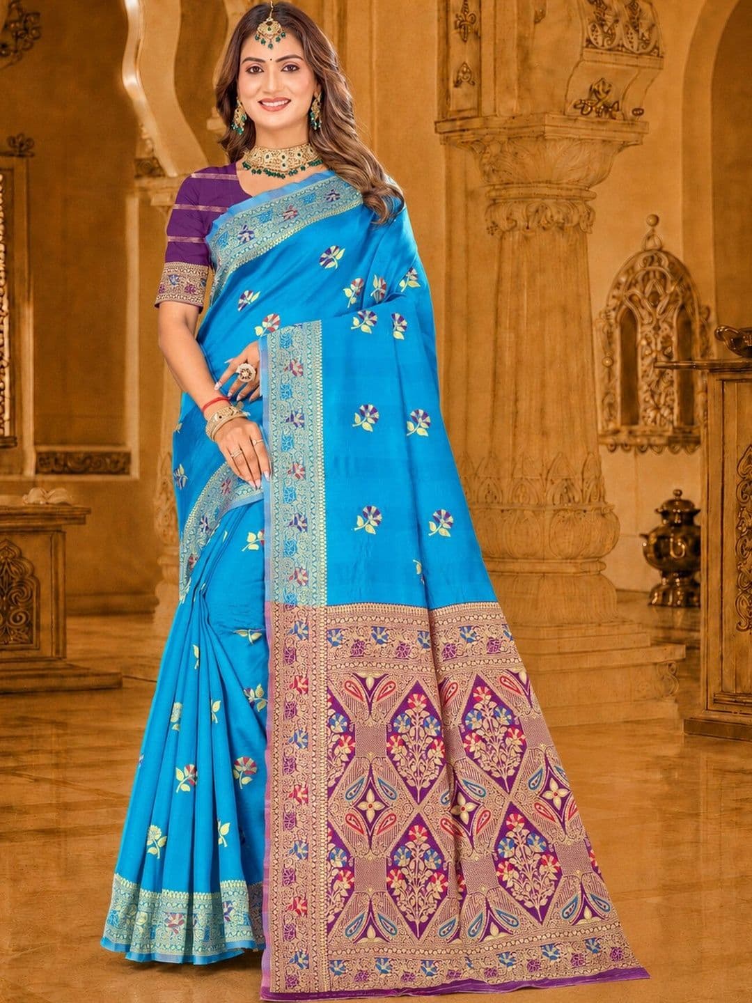 Dimaxi Vastra Floral Zari Silk Blend Kota Saree - view 1