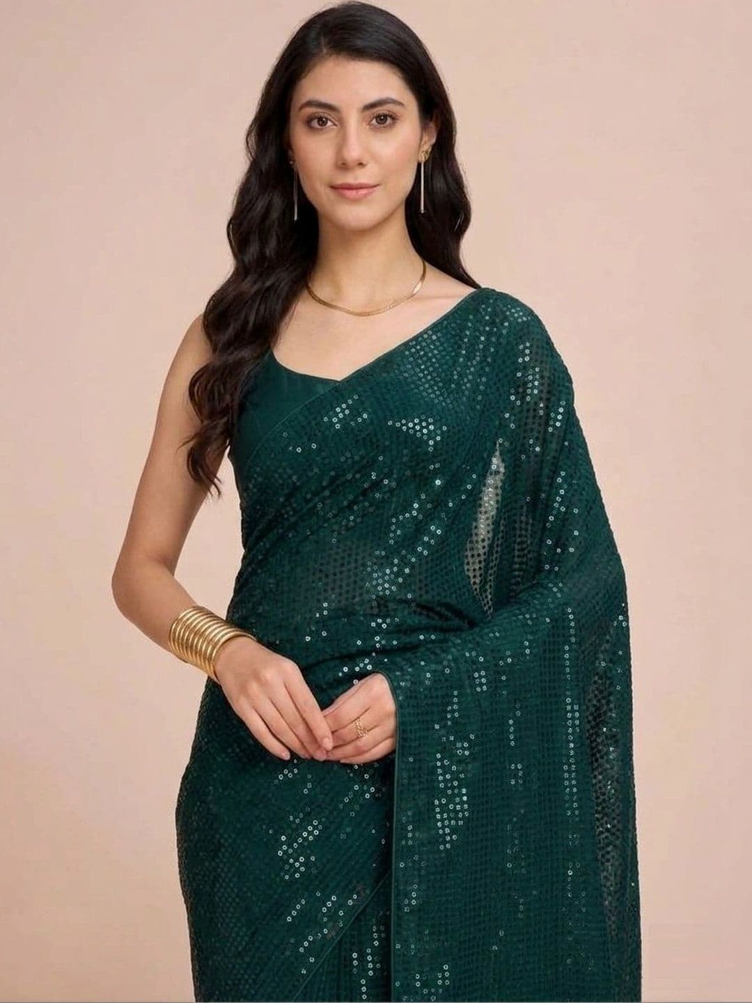 SZN Embellished Sequinned Poly Georgette Designer Saree thumbnail 5