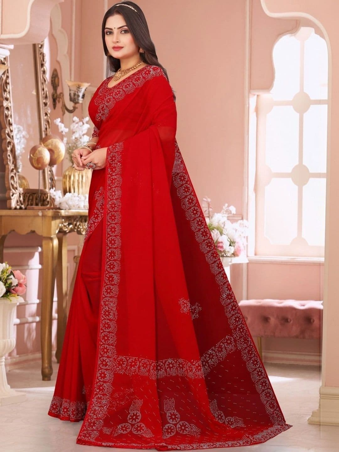 PRANU TRENDS Poly Chiffon Saree thumbnail 2
