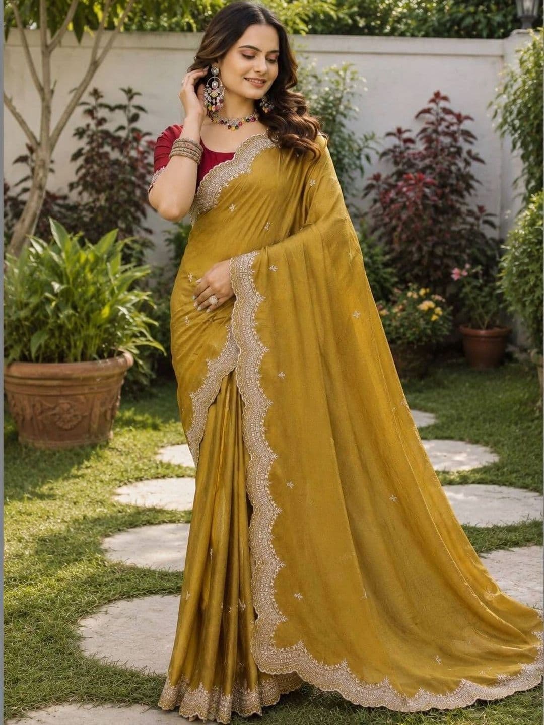 Saanvi Ethnic Motifs Embroidered Poly Georgette Saree thumbnail 4