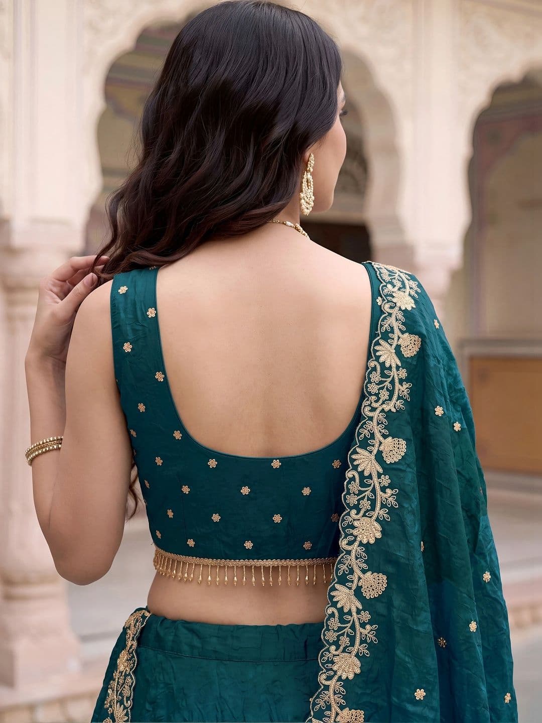 ETHNIC PLUS Embroidered Semi-Stitched Lehenga & Unstitched Blouse With Dupatta thumbnail 5