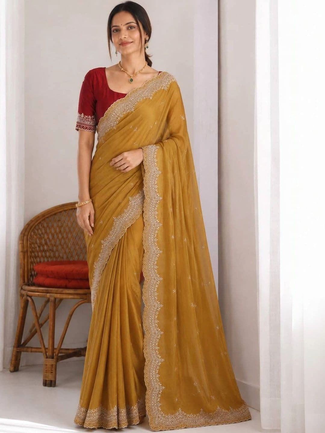 Vastra Drape Ethnic Motifs Embroidered Poly Georgette Saree - view 1