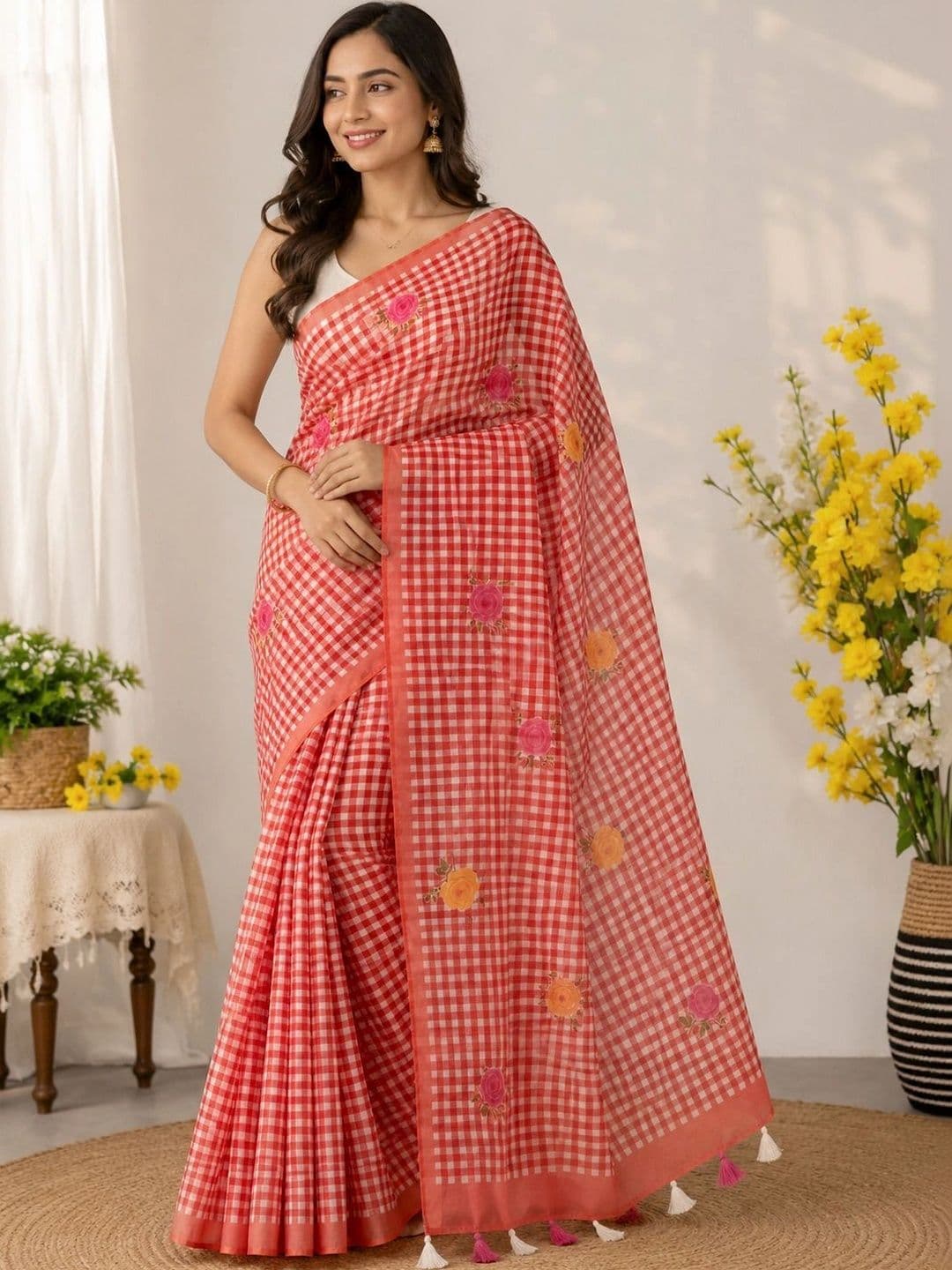 Textile Mantra Floral Linen Blend Saree - view 1