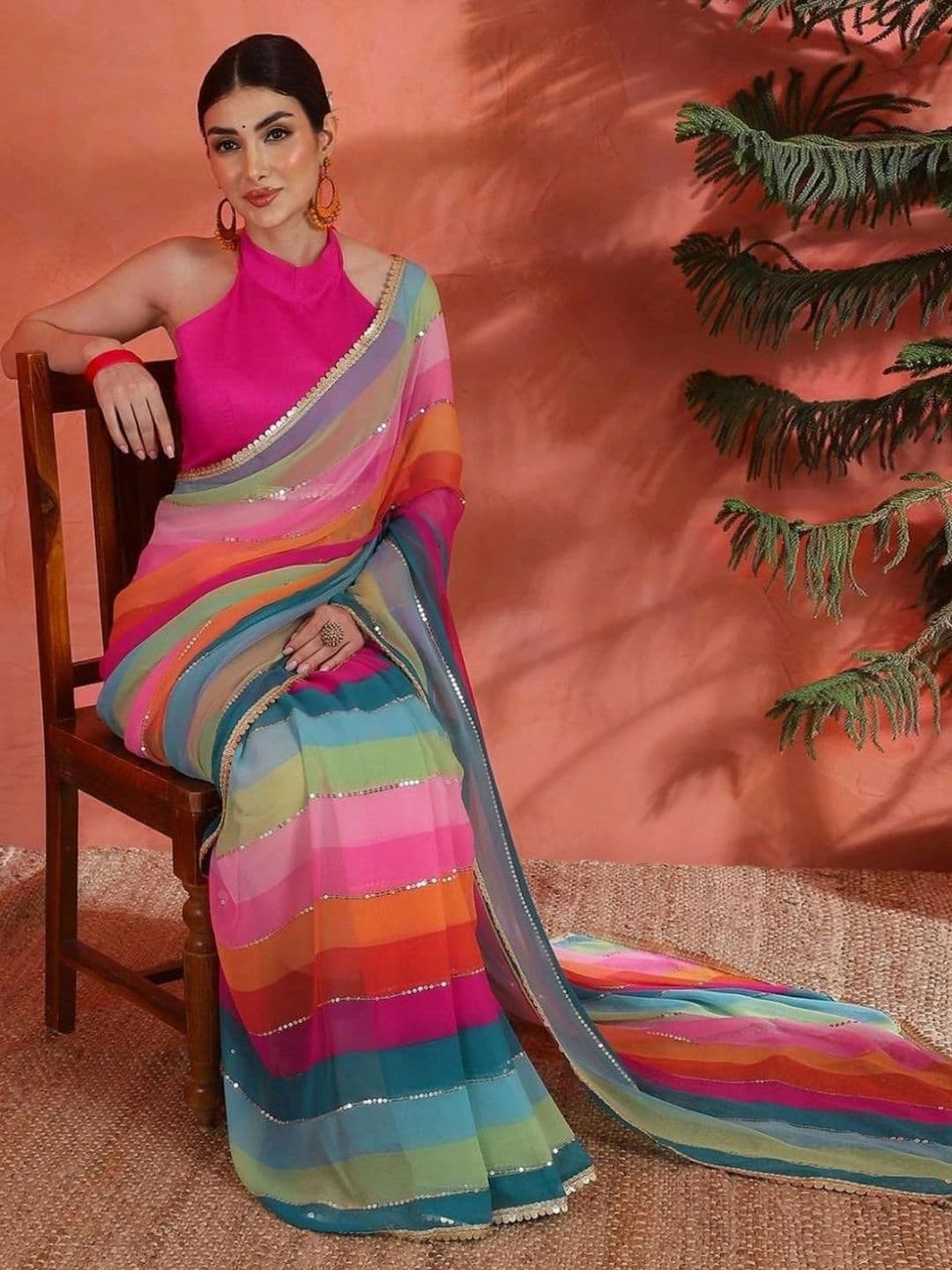 SZN Ombre Sequinned Poly Georgette Designer Saree thumbnail 4