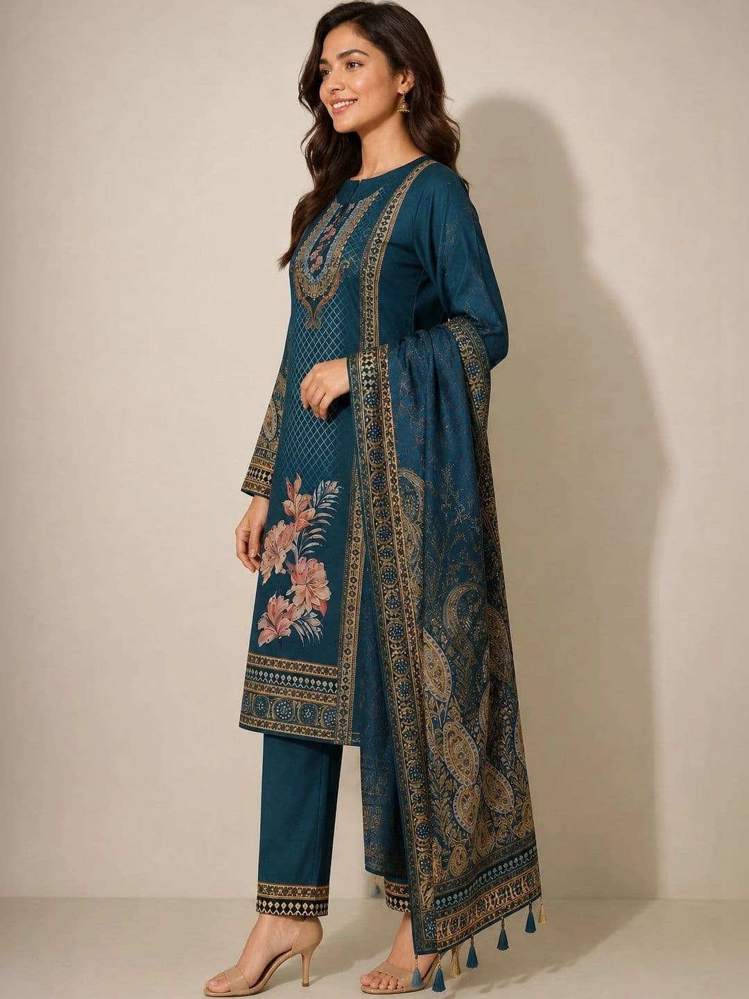 Wool's Kart Women Ethnic Motifs Printed Regular Kurta with Trousers & With Dupatta thumbnail 4