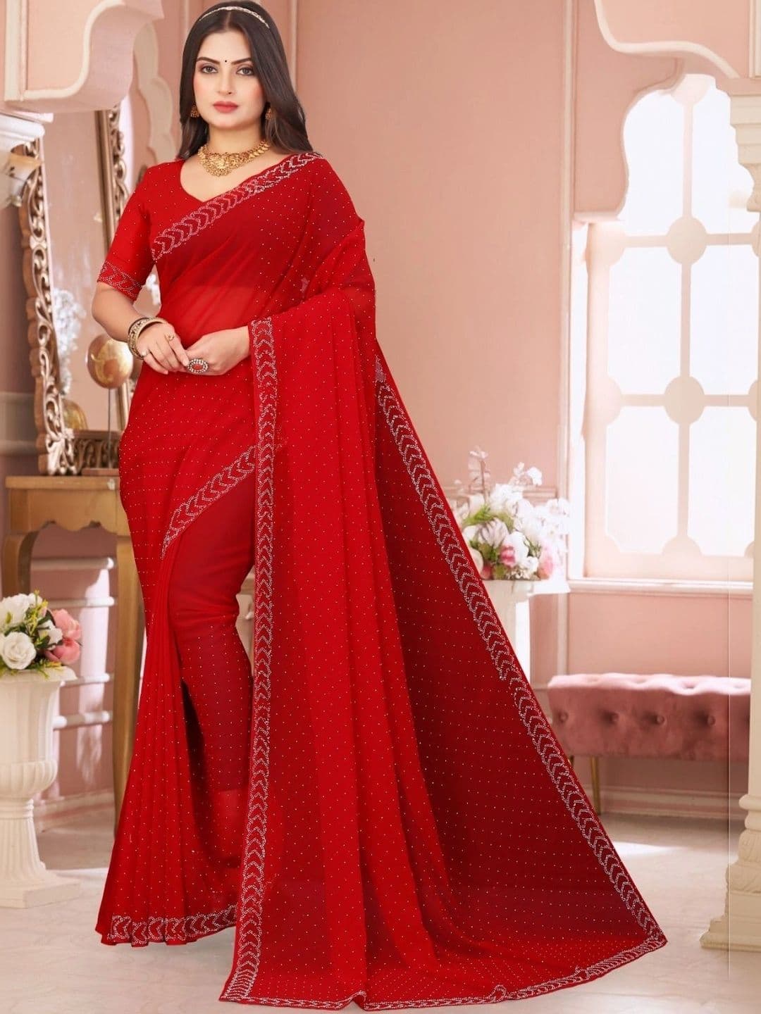 PRANU TRENDS Embellished Poly Chiffon Saree - view 1