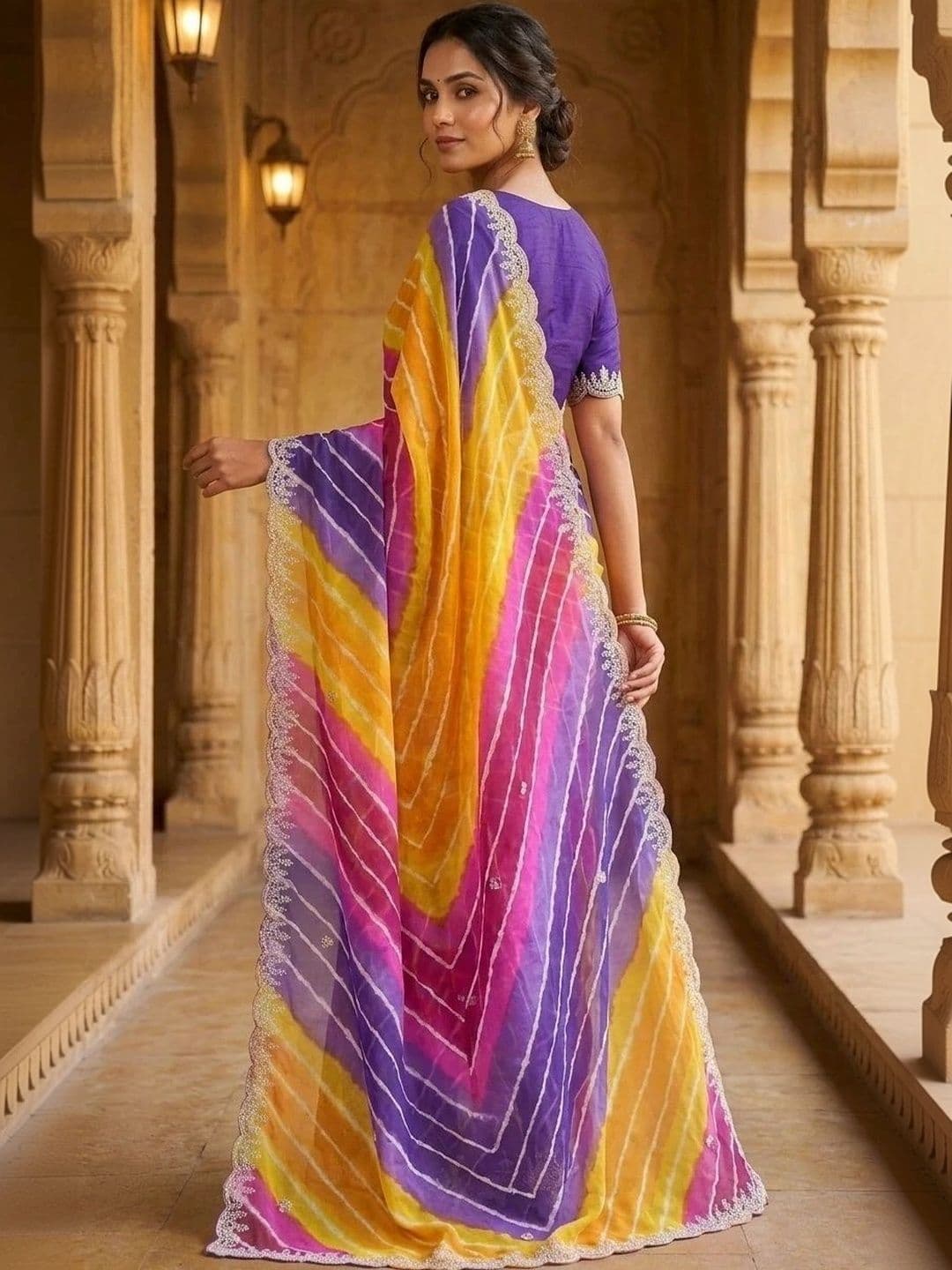 Fashion Mantra Leheriya Poly Georgette Saree thumbnail 3