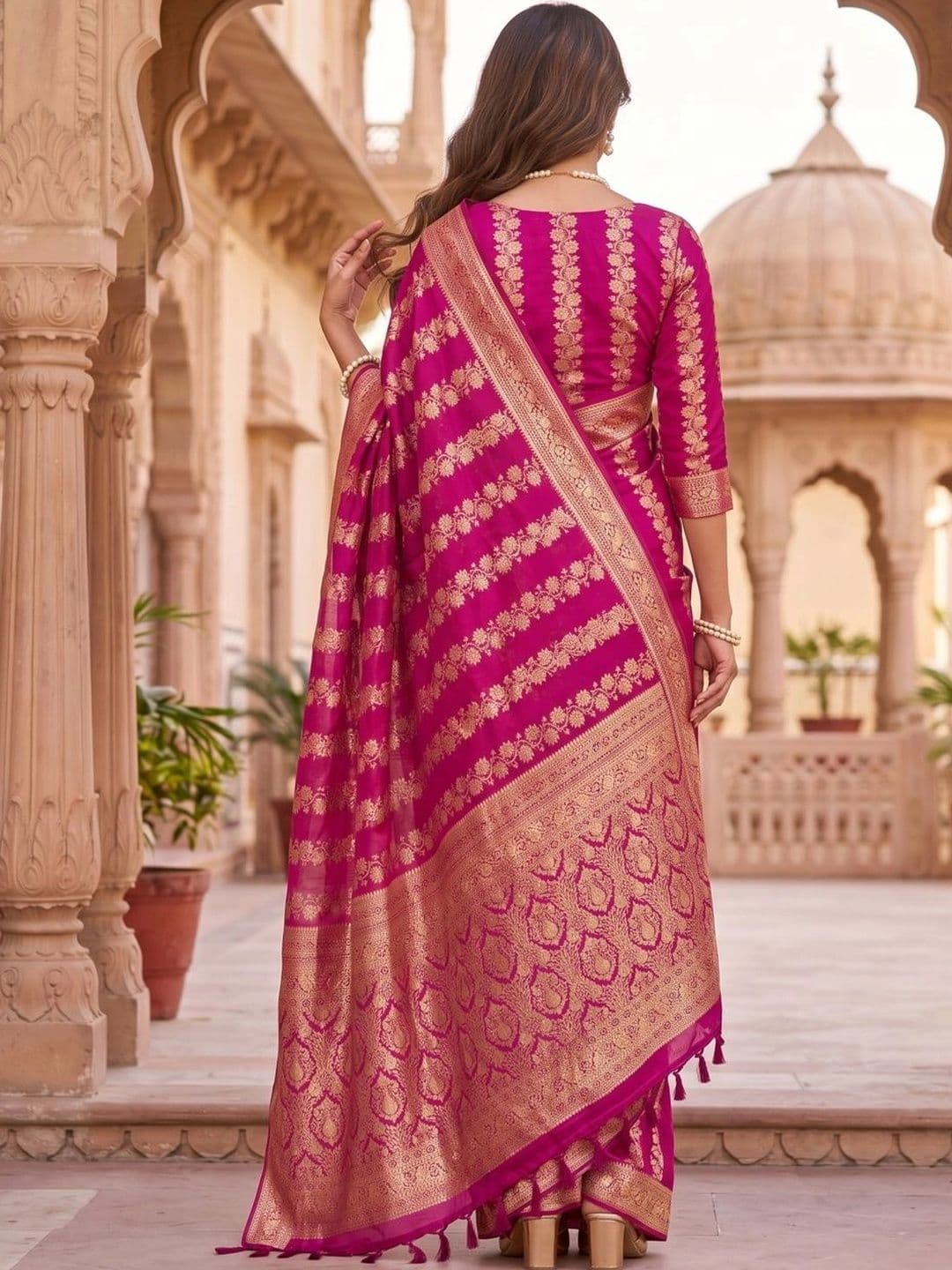 SOURAGYA Leheriya Zari Banarasi Saree thumbnail 3