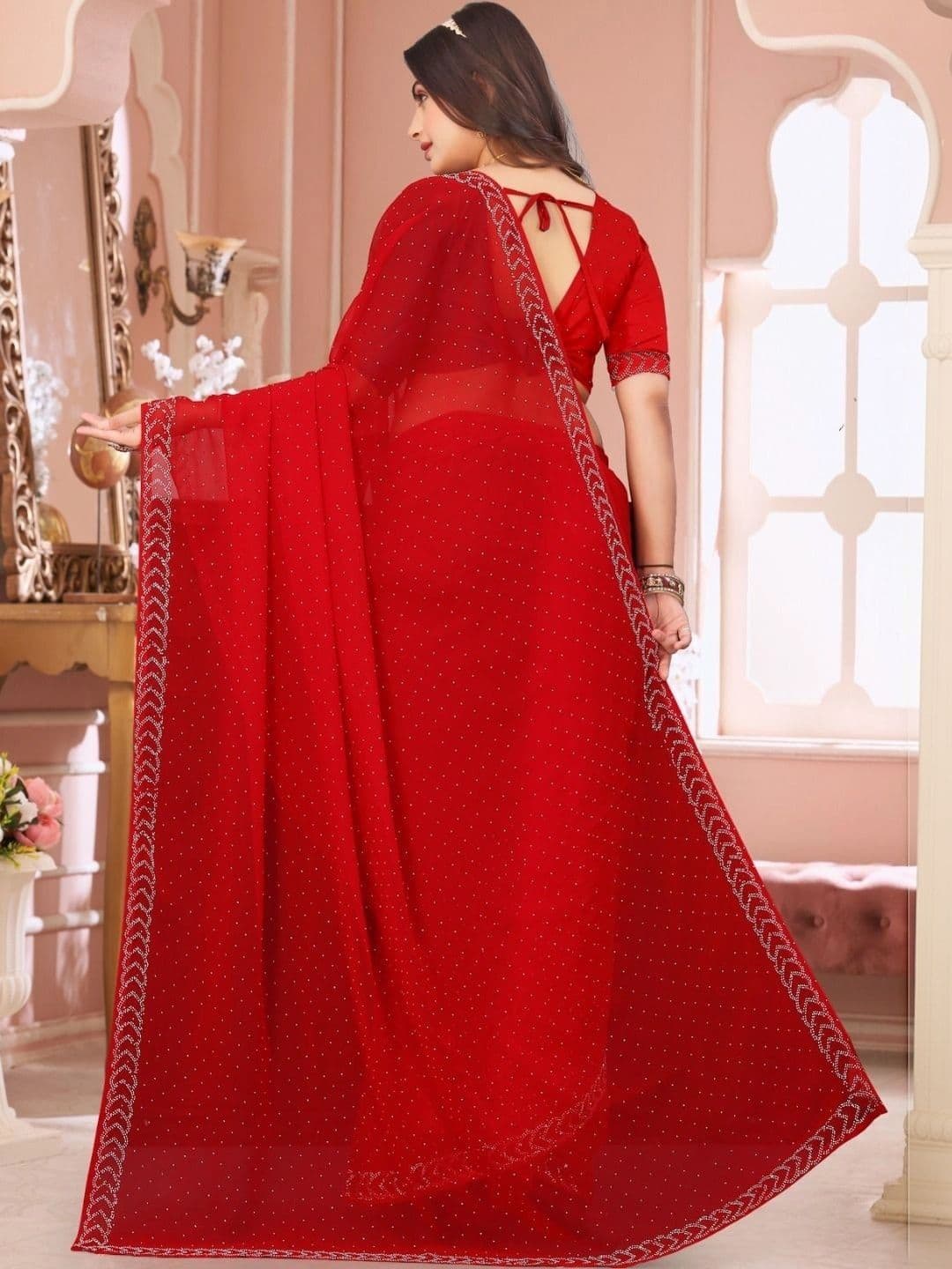 Fashion Mantra Embellished Poly Chiffon Saree thumbnail 2