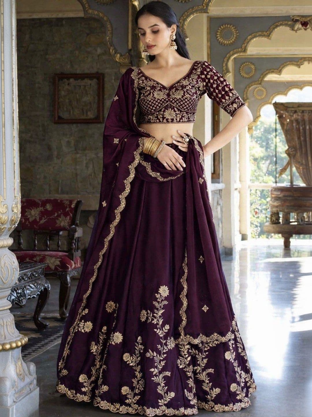 VASTRYN Embroidered Ready to Wear Lehenga & Unstitched Blouse With Dupatta - view 1