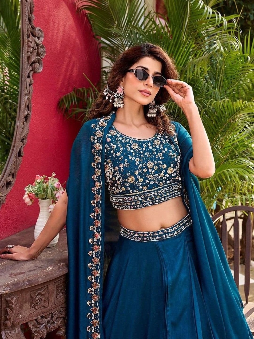 Shree Ram Creation Embroidered Thread Work Ready to Wear Lehenga & Blouse With Dupatta thumbnail 3