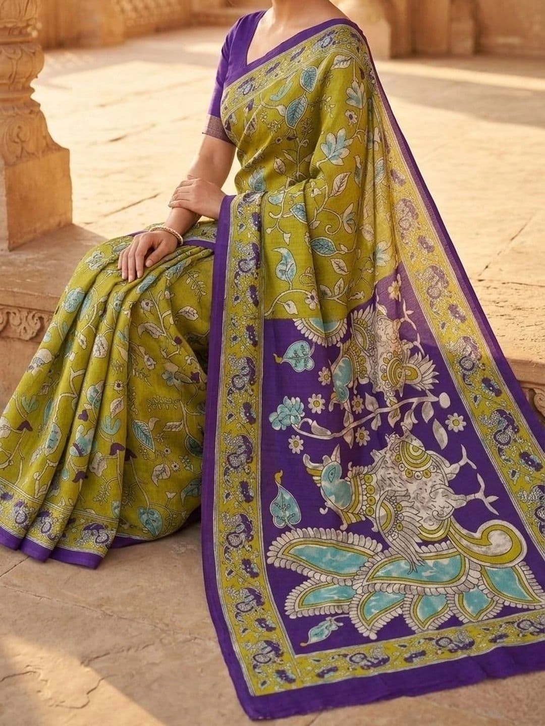 Fashion Mantra Floral Linen Blend Saree thumbnail 2