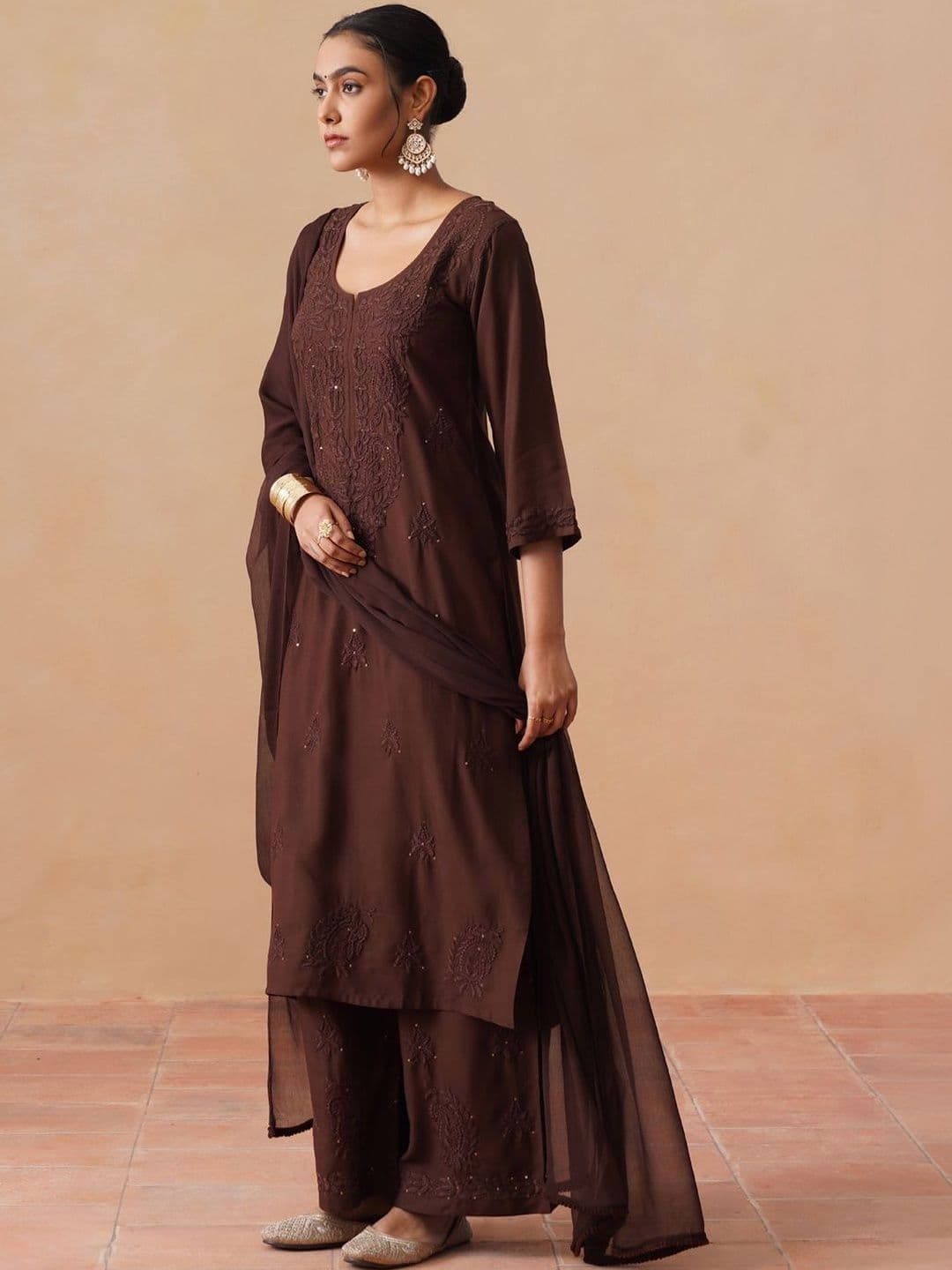 SAZRIKA Embroidered Regular Thread Work Kurta with Palazzos & With Dupatta thumbnail 3