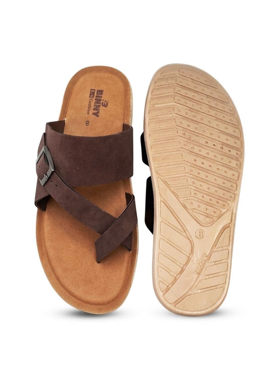 Binny Men Coffee Synthetic Comfort Toe-Ring Sandals With Buckle Strap thumbnail 5