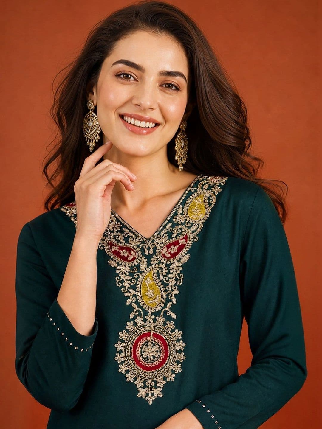 SAINOOR Women Ethnic Motifs Embroidered Regular Thread Work Kurta with Trousers & With Dupatta thumbnail 3