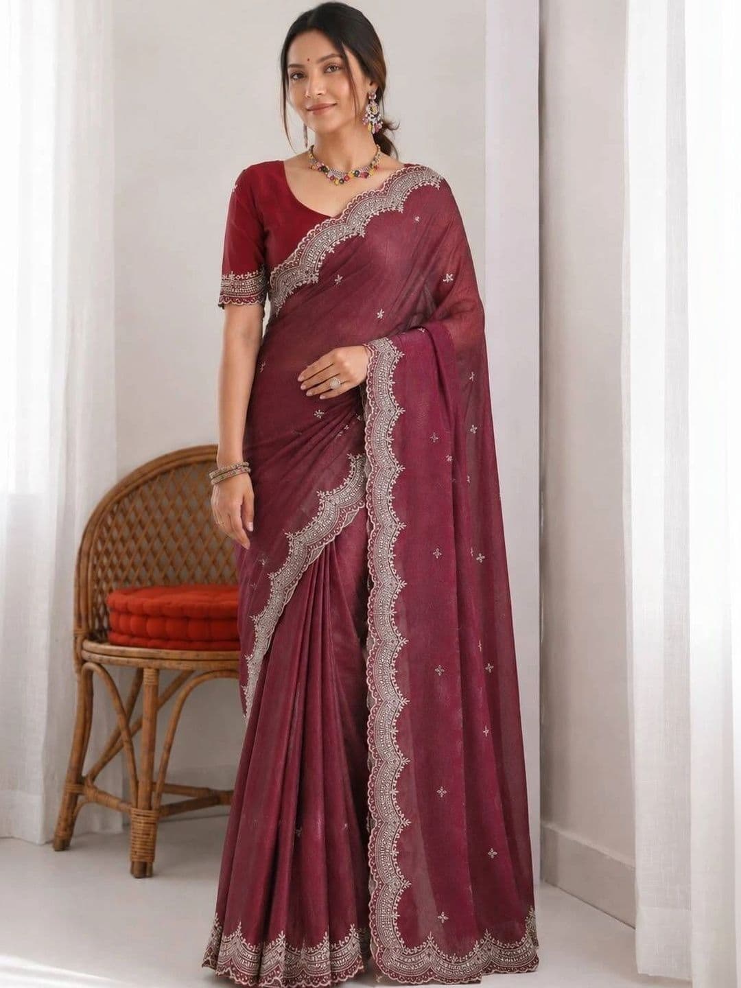 Vastra Drape Ethnic Motifs Embroidered Poly Georgette Saree - view 1