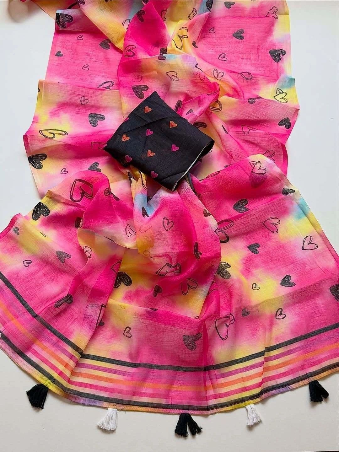PRANU TRENDS Linen Blend Saree thumbnail 4