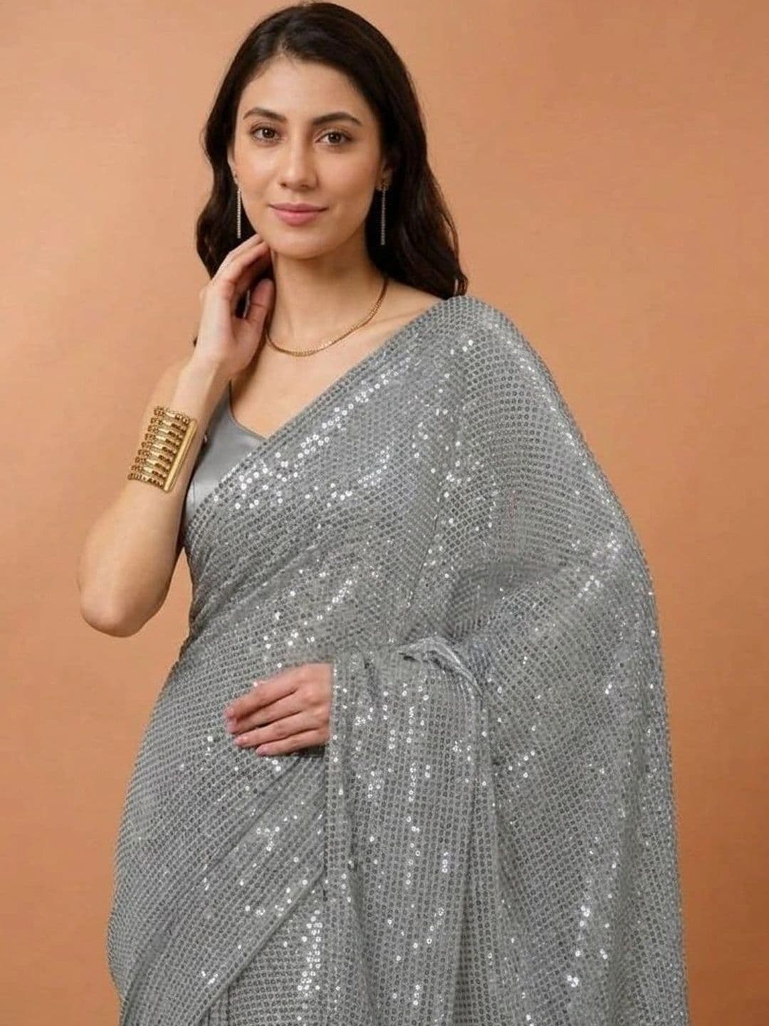 SZN Embellished Sequinned Poly Georgette Designer Saree thumbnail 3