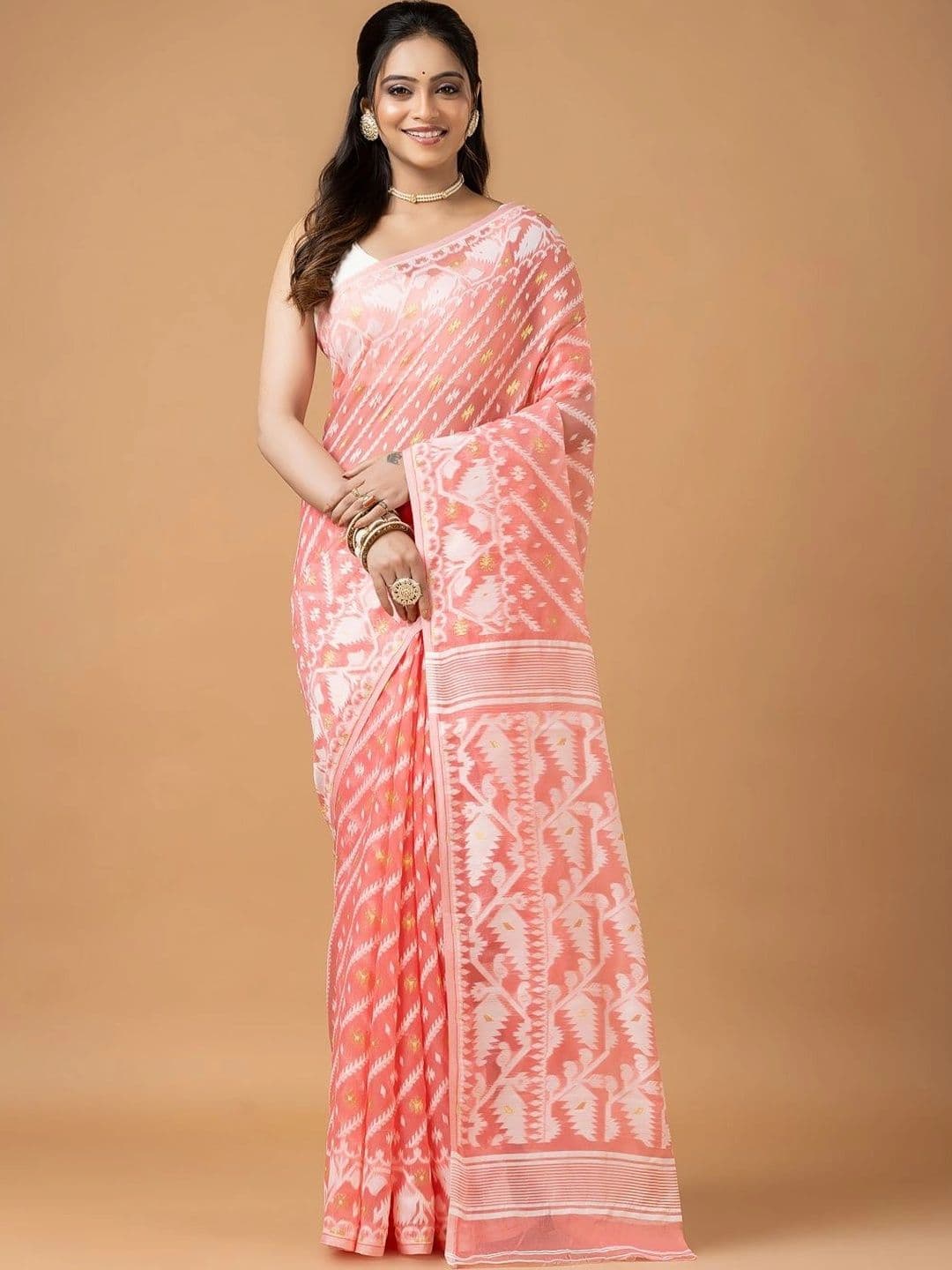Kosh Ethnics Woven Design Zari Pure Cotton Jamdani Saree - view 1