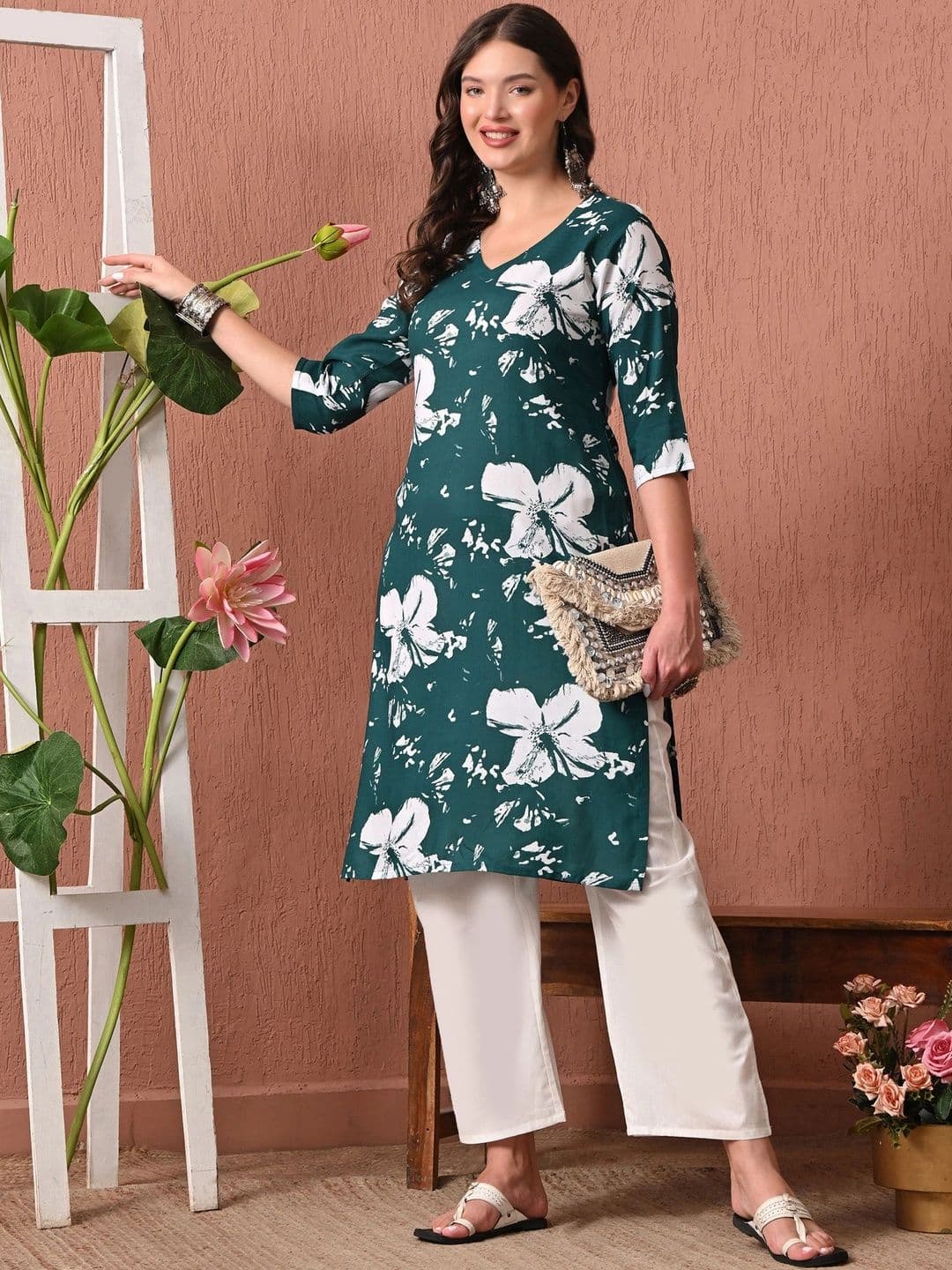 HERE&NOW Women Floral Printed Floral Kurta thumbnail 2