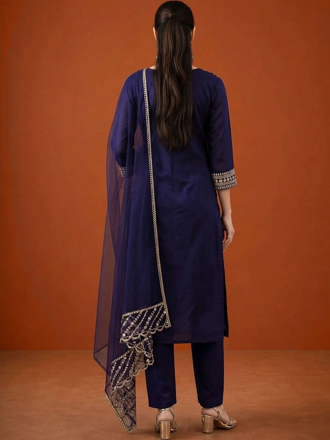 SAINOOR Women Ethnic Motifs Embroidered Regular Thread Work Kurta with Trousers & With Dupatta thumbnail 7