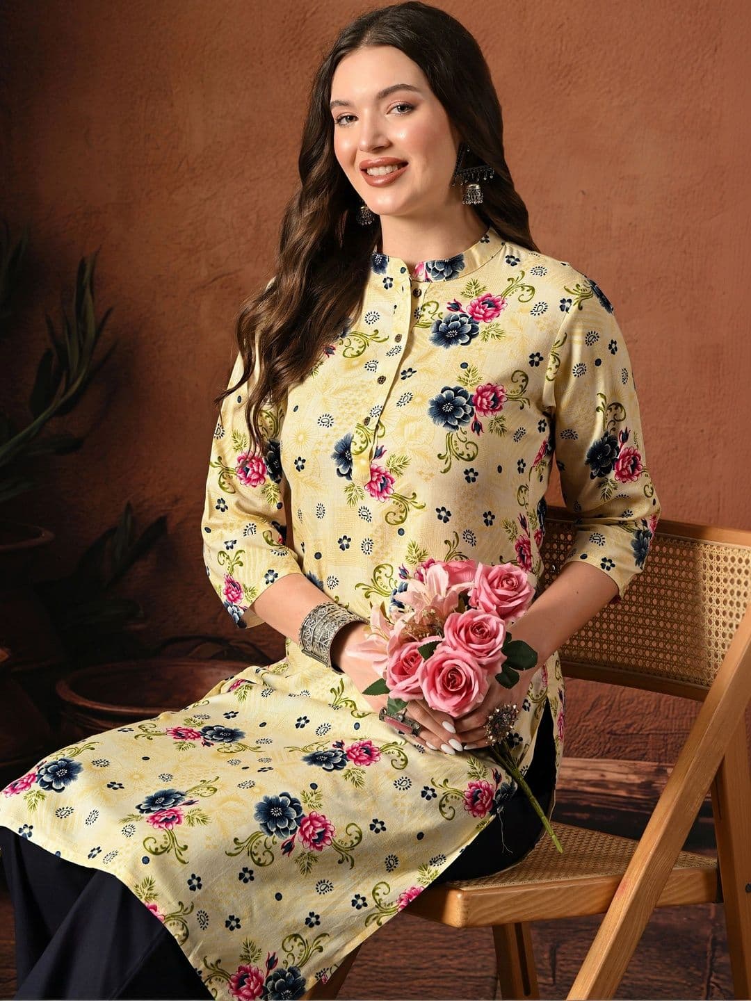 HERE&NOW Women Floral Printed Floral Kurta thumbnail 3