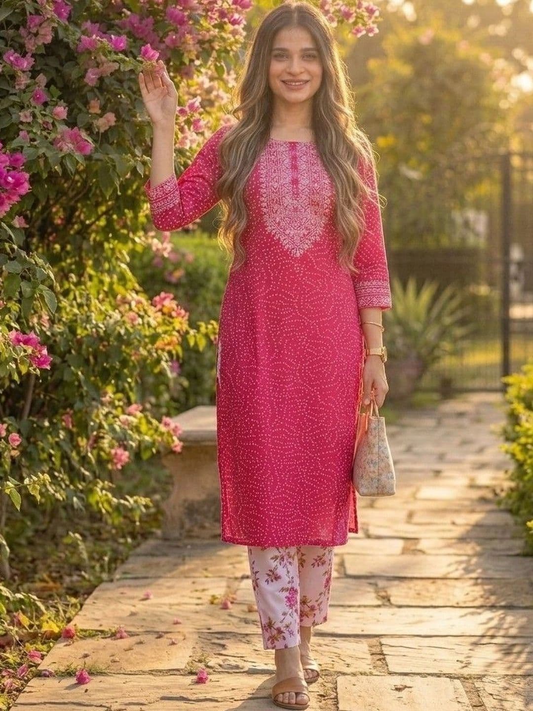 KALINI Women Ethnic Motifs Printed Regular Thread Work Pure Cotton Kurta with Trousers thumbnail 2