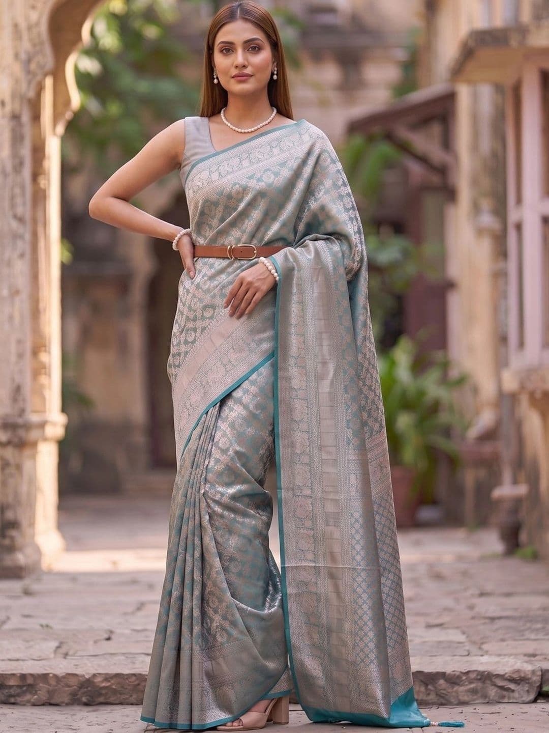 SOURAGYA Woven Design Zari Silk Blend Banarasi Saree - view 1