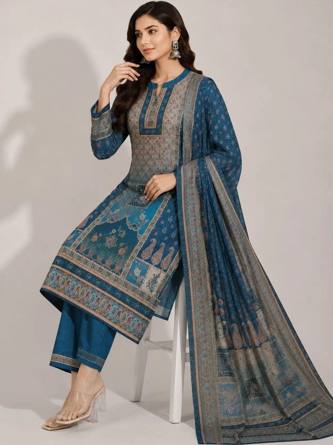 Wool's Kart Women Ethnic Motifs Printed Regular Kurta with Trousers & With Dupatta thumbnail 5
