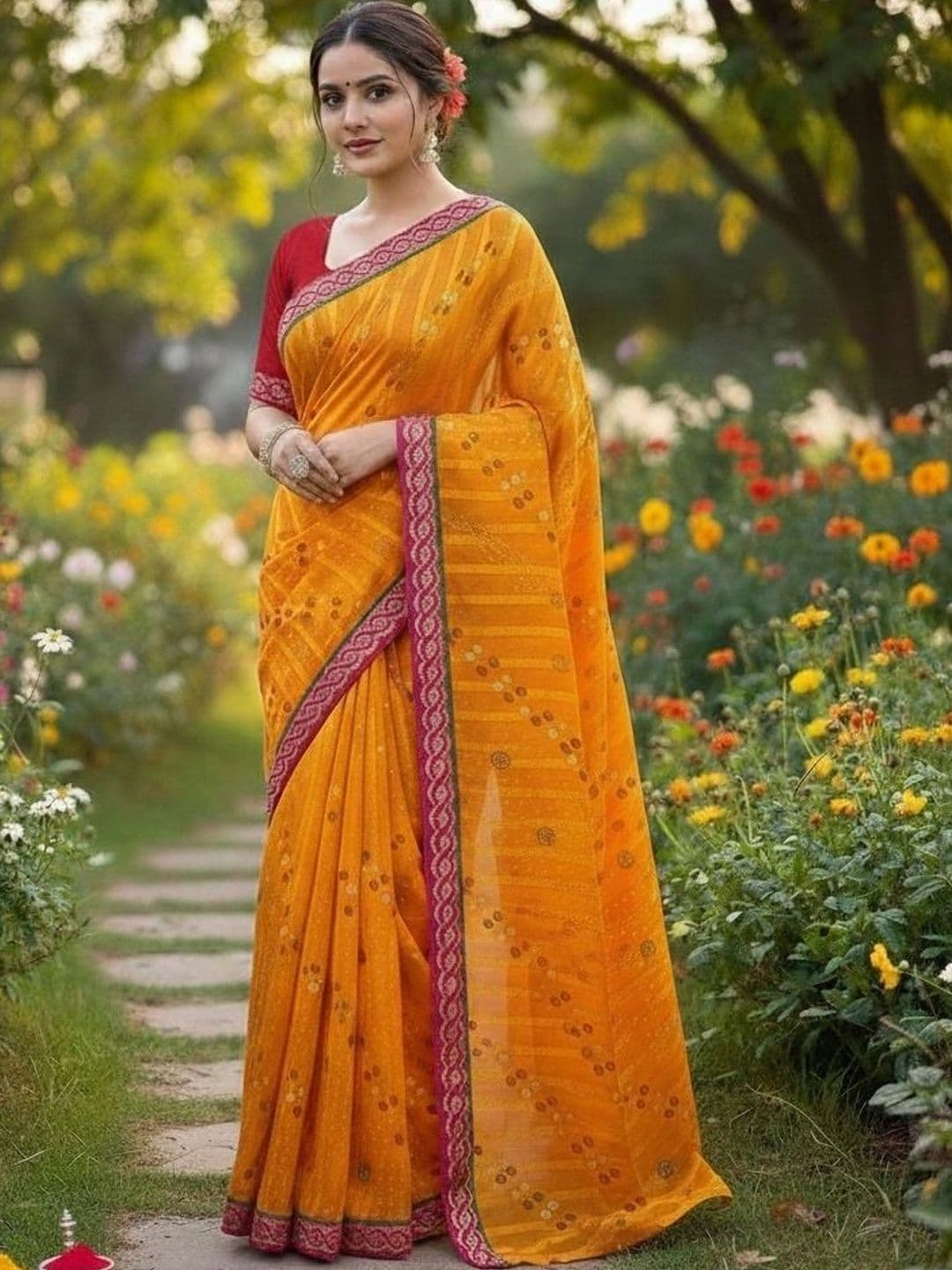 Fashion Mantra Bandhani Poly Georgette Saree - view 1
