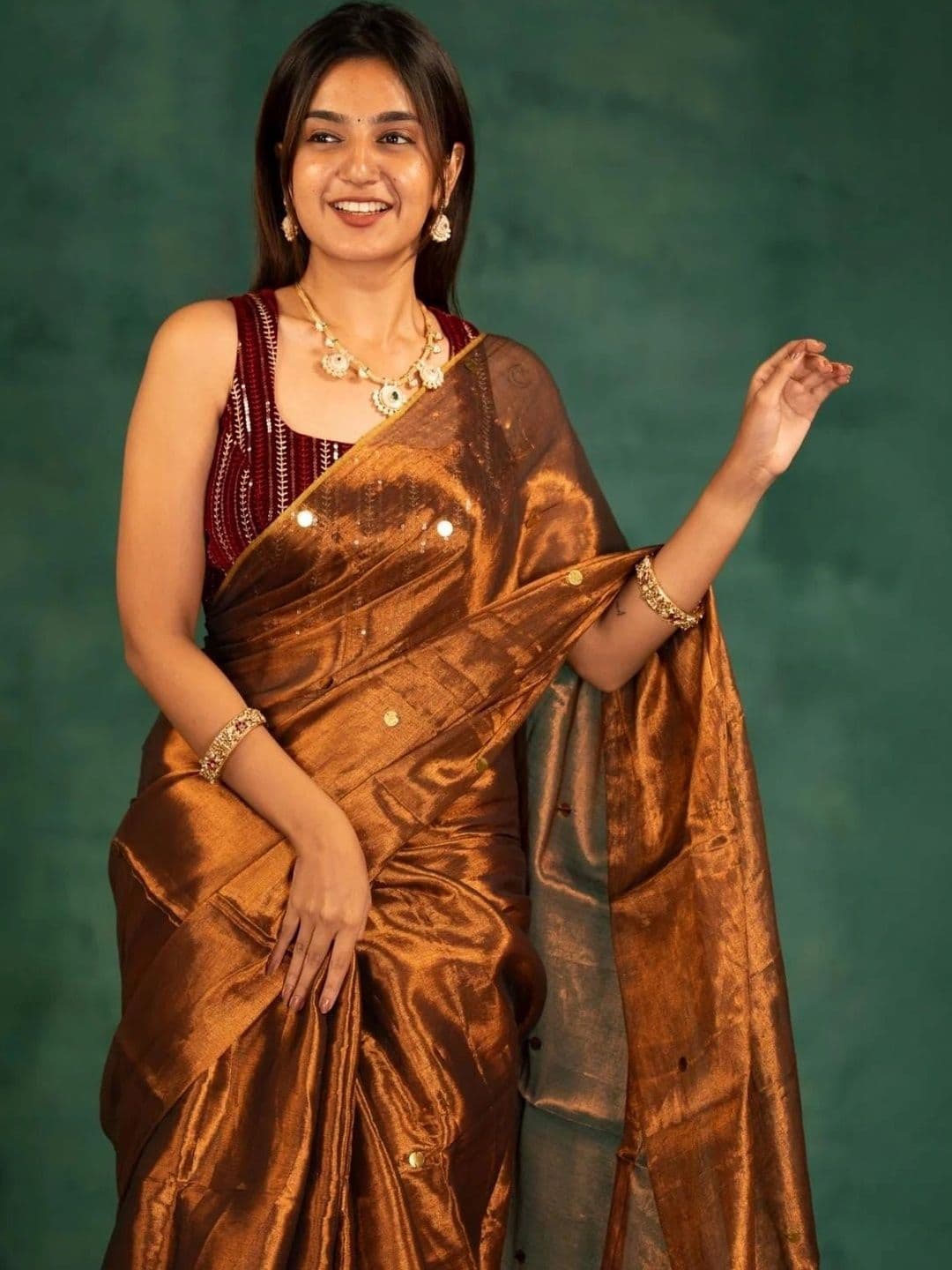 Sangria Ethnic Motifs Sequinned Tissue Chanderi Saree thumbnail 5
