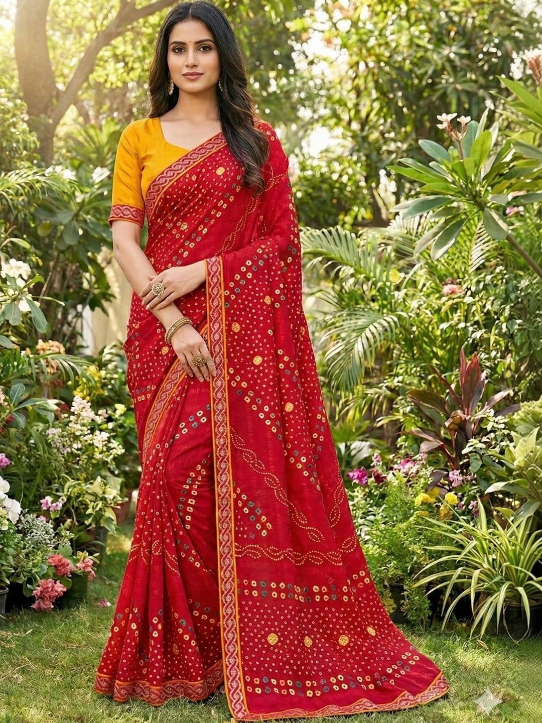 PRANU TRENDS Bandhani Poly Georgette Saree - view 1