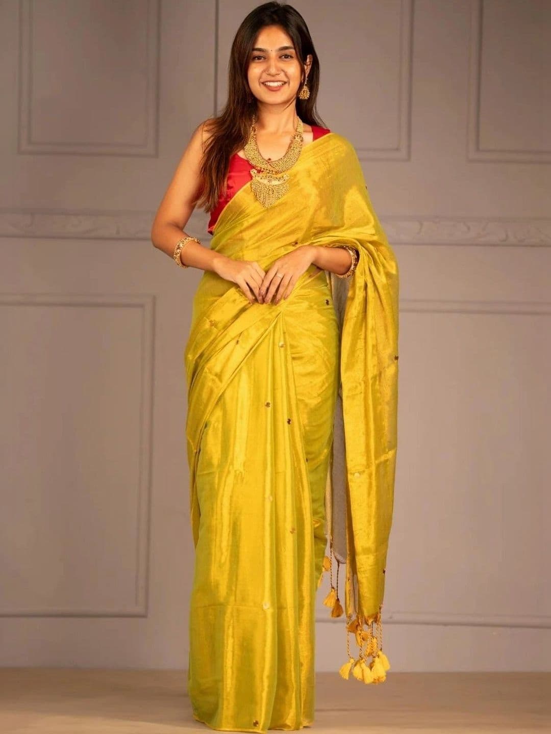 Sangria Sequinned Tissue Chanderi Saree - view 1