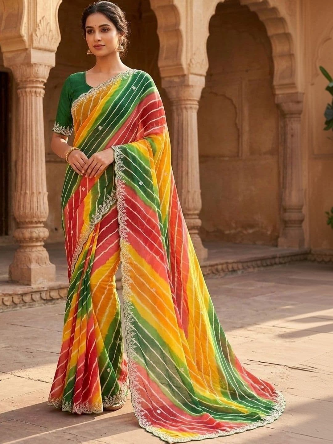 Textile Mantra Leheriya Embroidered Poly Georgette Saree - view 1