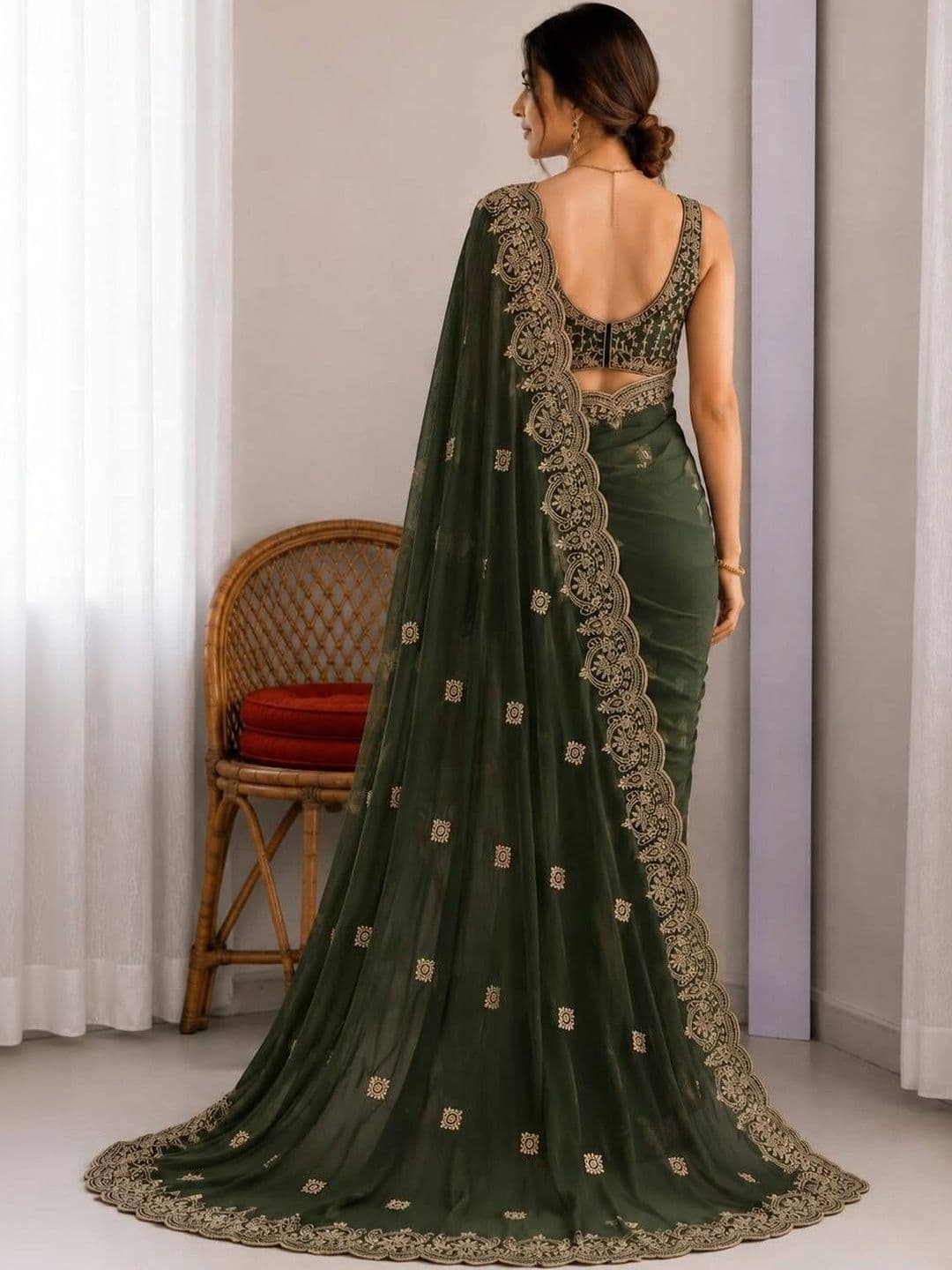 Vastra Drape Embellished Embroidered Poly Georgette Saree thumbnail 2
